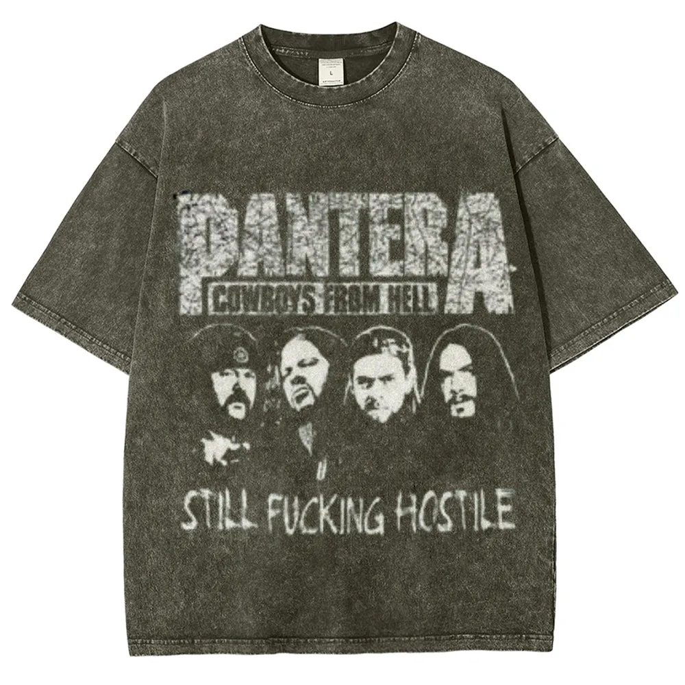 Unisex Vintage The Pantera Rock Band Print Short Sleeve Casual Graphic Washed T-shirt