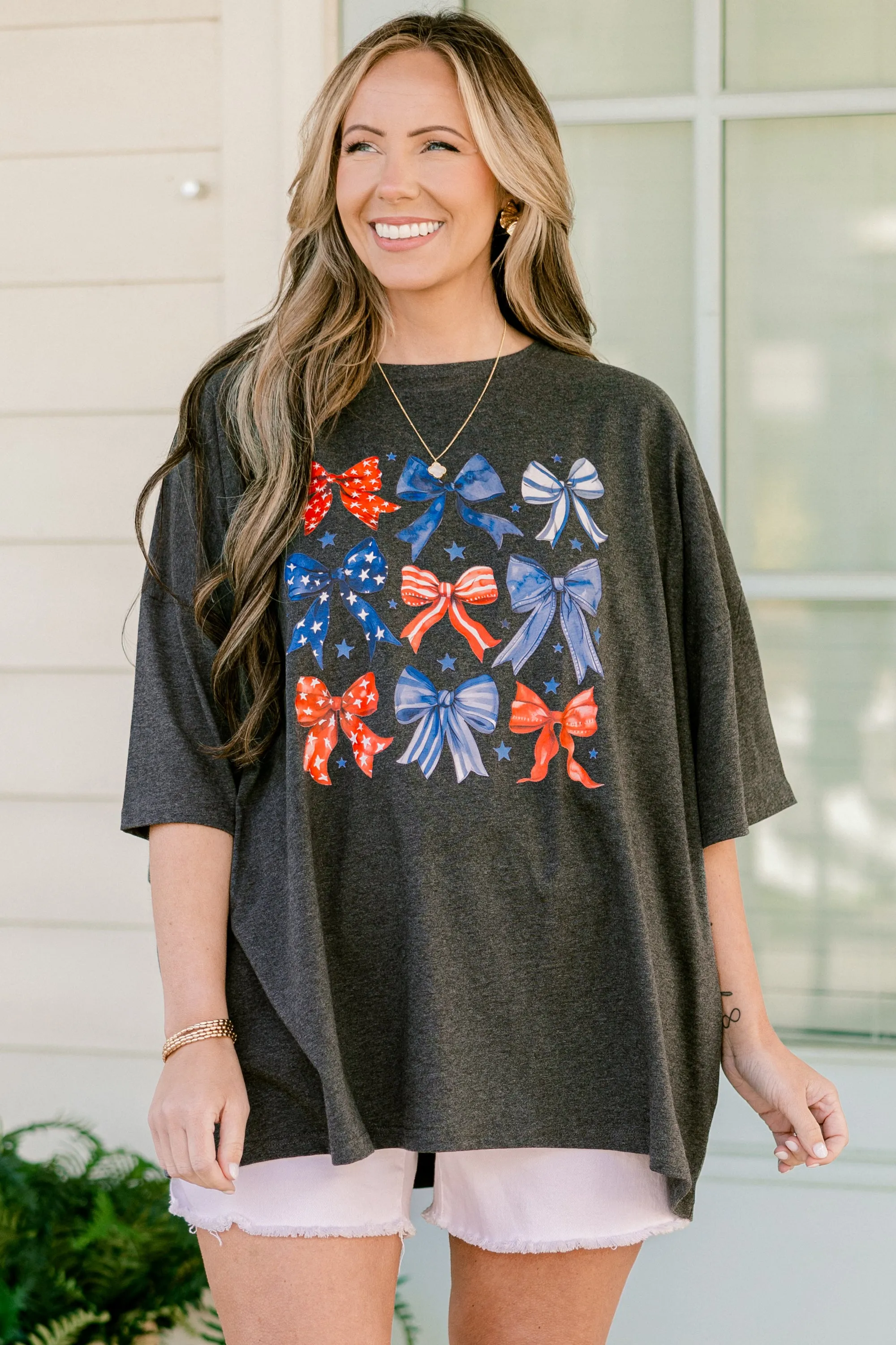 USA Bows Boyfriend Tee, Charcoal