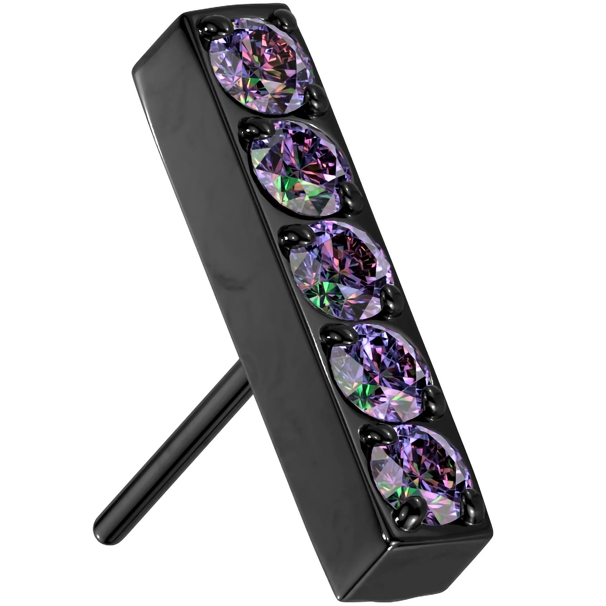 Vitrail CZ Gem Black ASTM F-136 Beauty Bar Flat Back Earring Push In Top