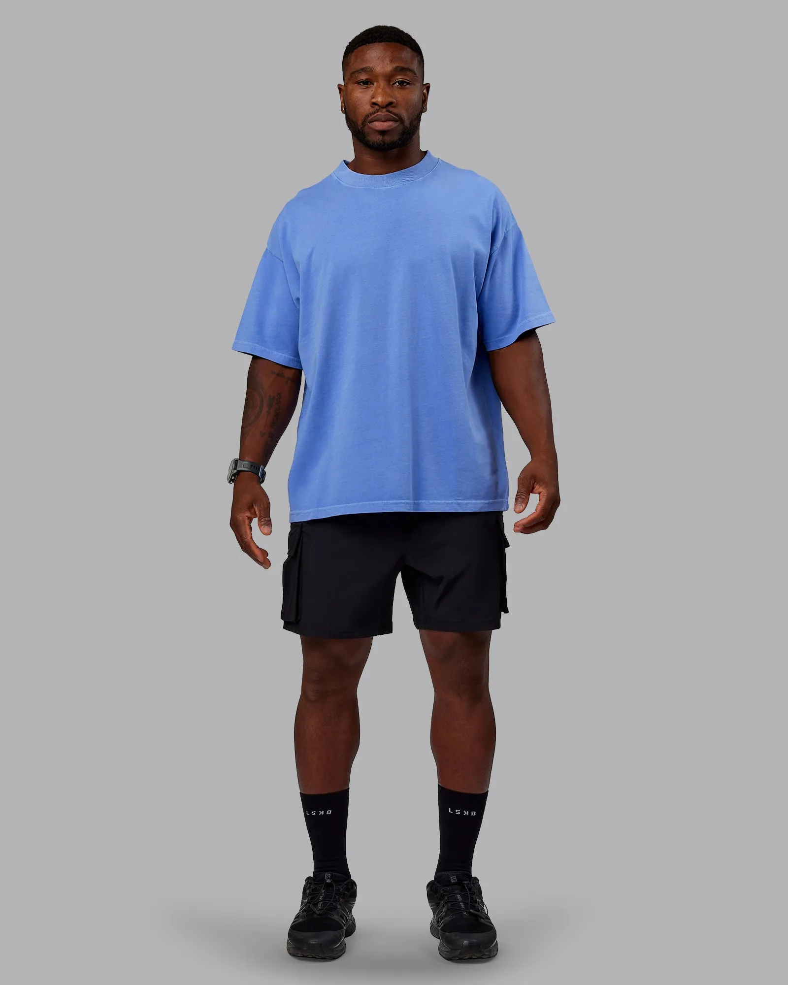 Washed Set The Standard Heavyweight Oversized Tee - Baja Blue-Bubblegum