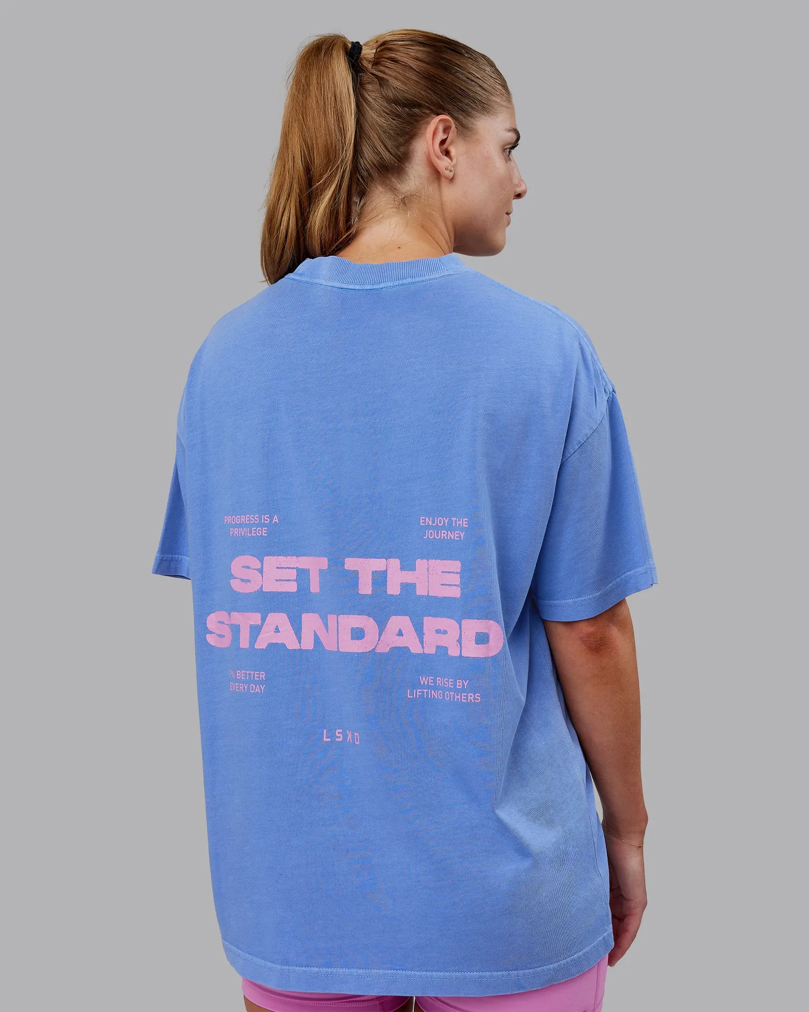Washed Set The Standard Heavyweight Oversized Tee - Baja Blue-Bubblegum