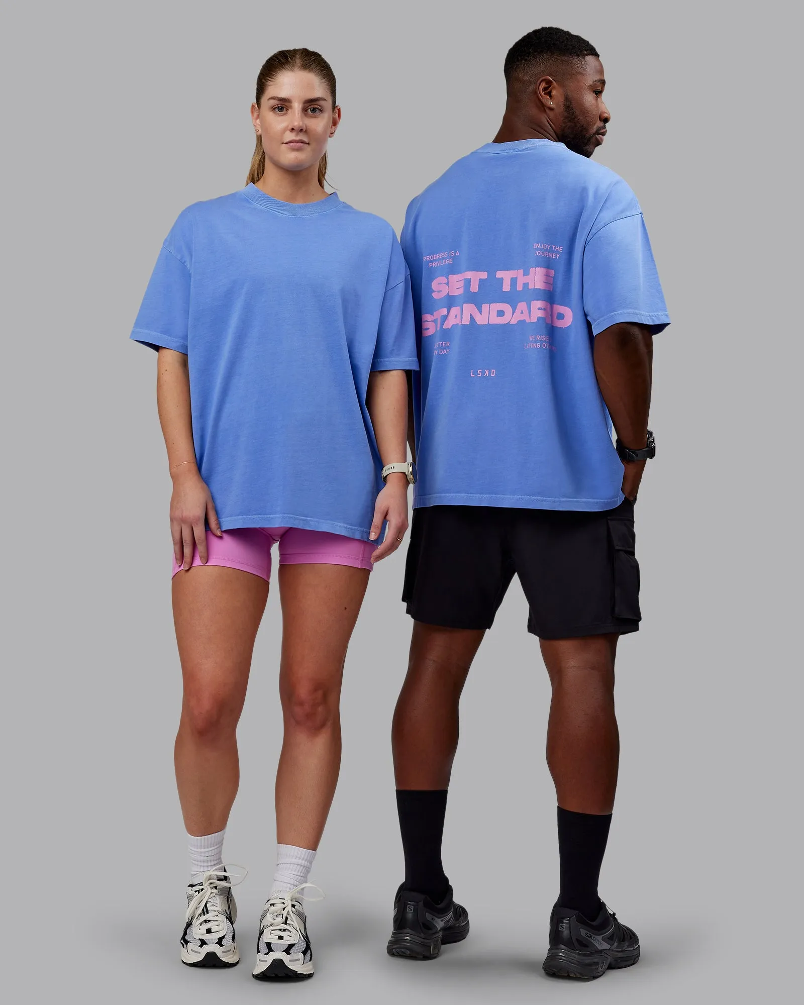 Washed Set The Standard Heavyweight Oversized Tee - Baja Blue-Bubblegum