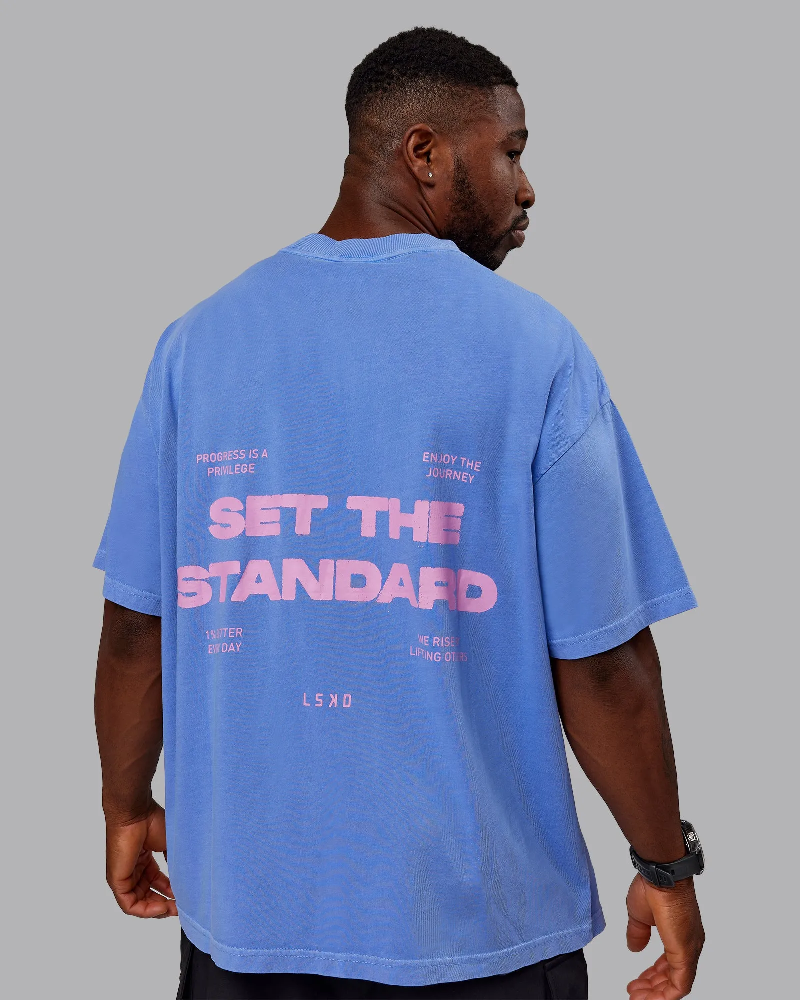 Washed Set The Standard Heavyweight Oversized Tee - Baja Blue-Bubblegum