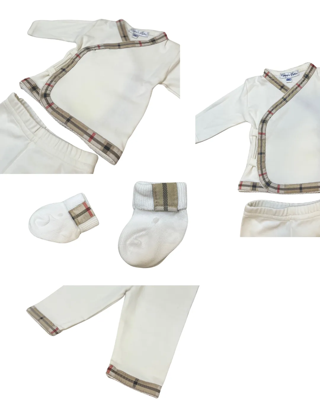 White 3 Piece Set with Check Trim