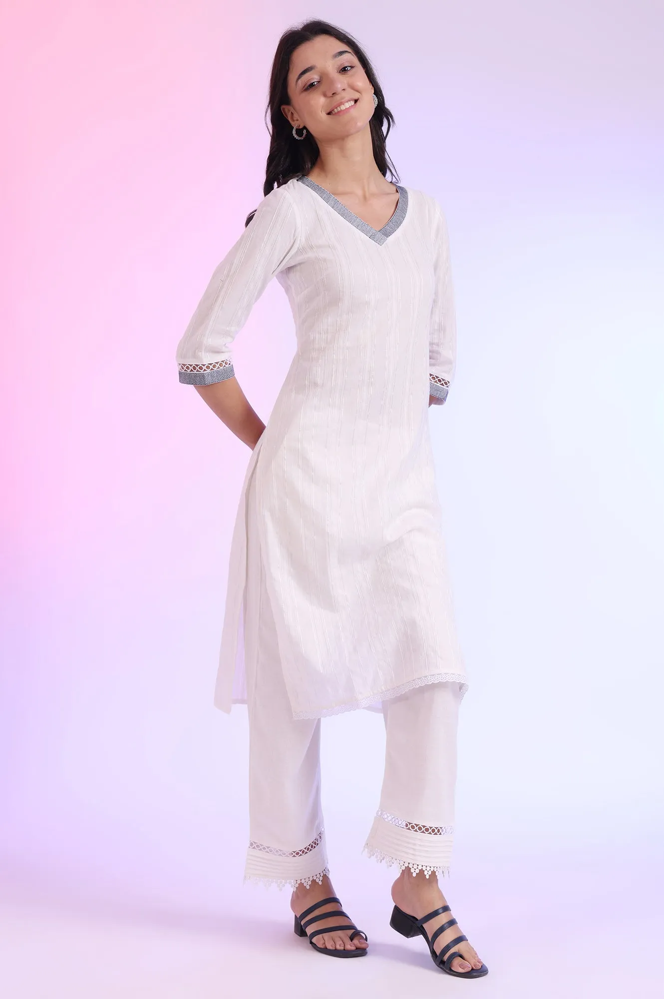 White Solid Straight Cotton Flax Palazzos