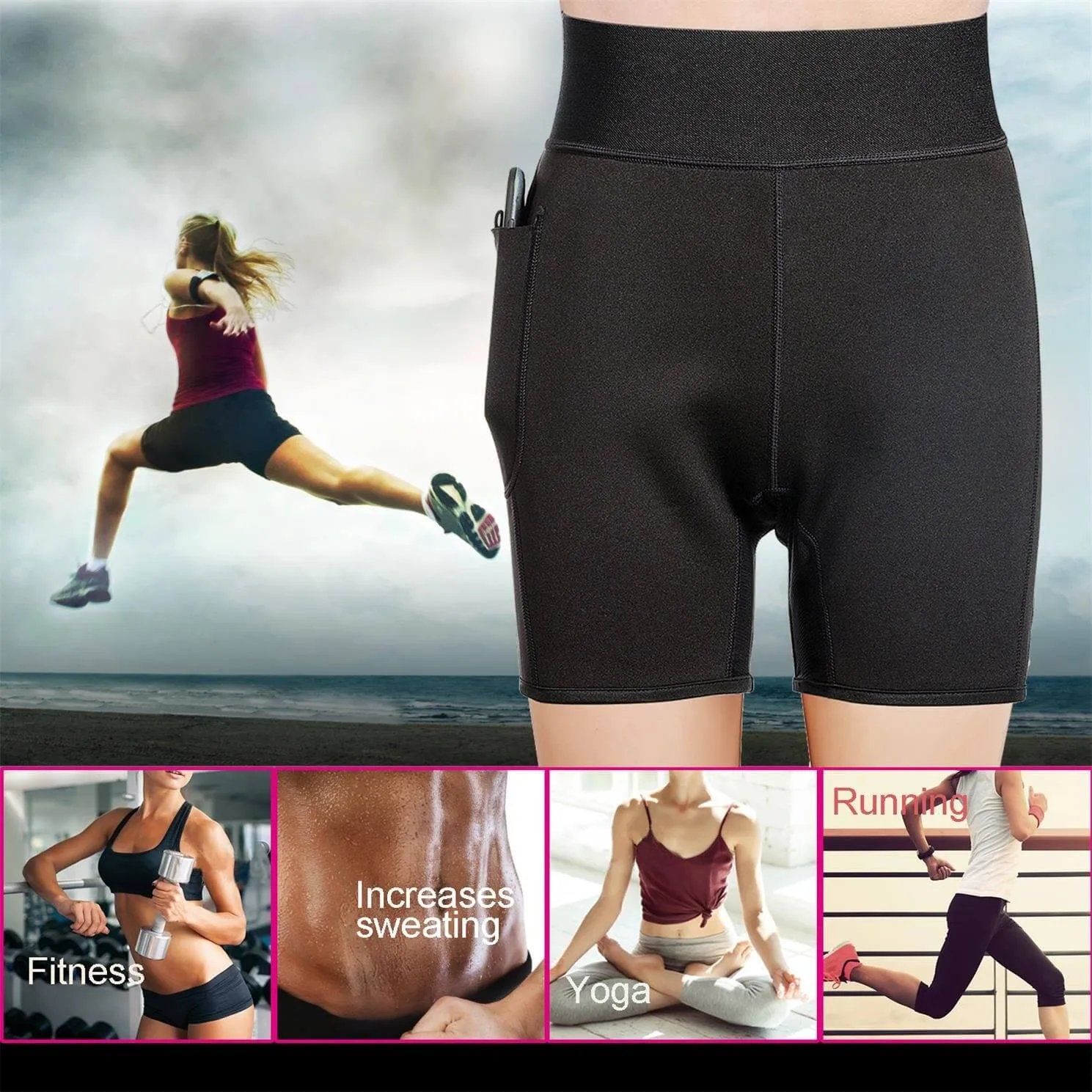 Women Neoprene Sauna Sweat Pants with Side Pocket