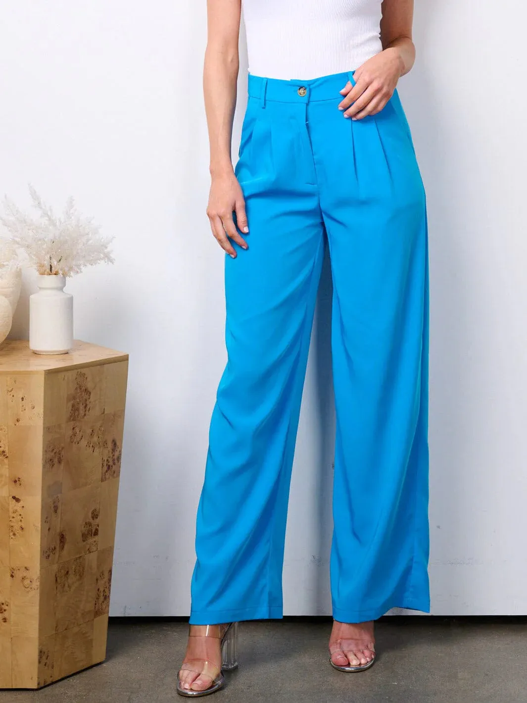 womens button closure high waist wide leg pants