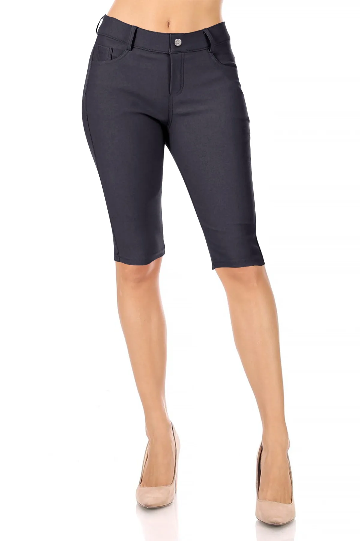 Women's Casual Stretch Comfy Pockets Solid Bermuda Shorts Pants