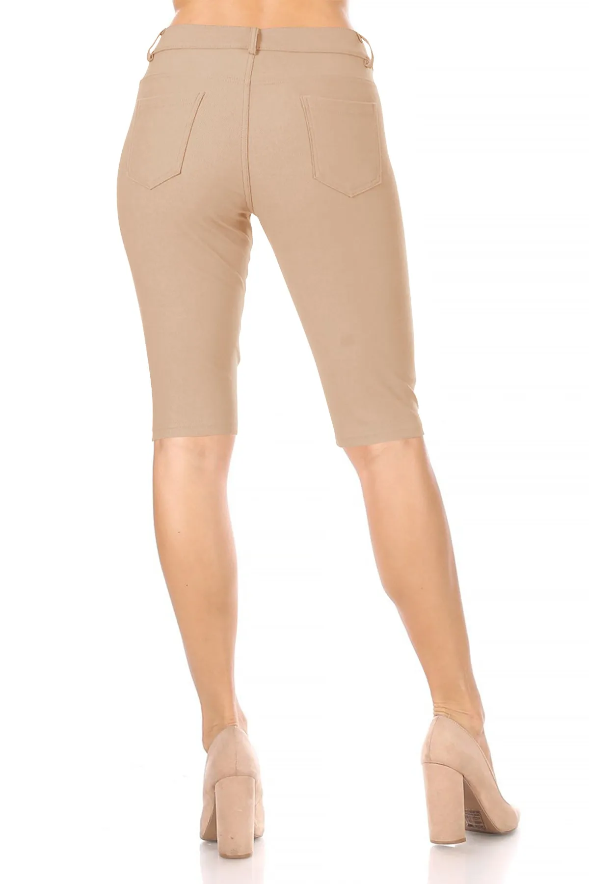 Women's Casual Stretch Comfy Pockets Solid Bermuda Shorts Pants