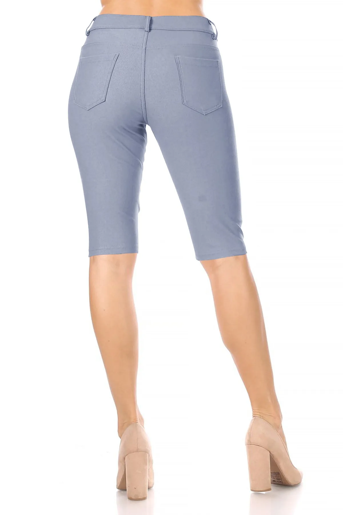 Women's Casual Stretch Comfy Pockets Solid Bermuda Shorts Pants