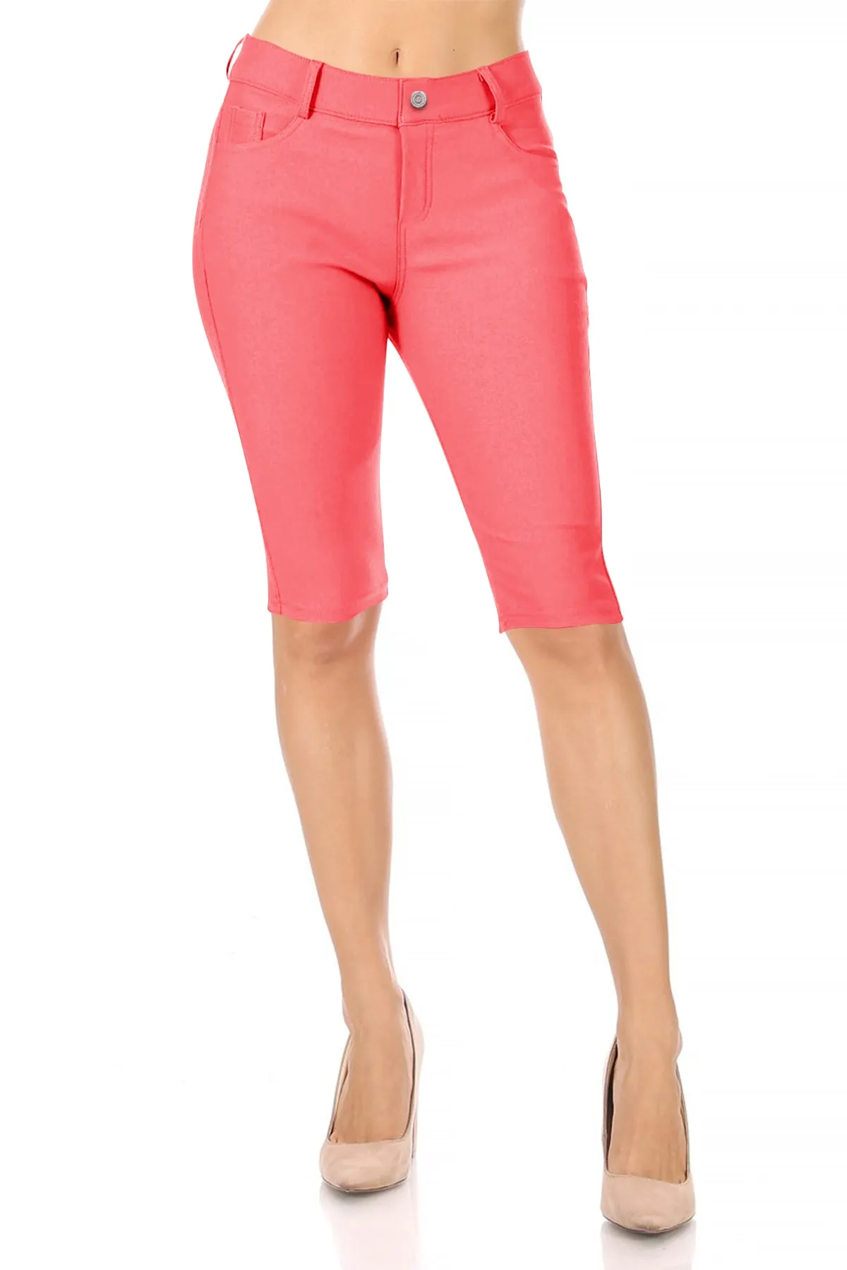 Women's Casual Stretch Comfy Pockets Solid Bermuda Shorts Pants