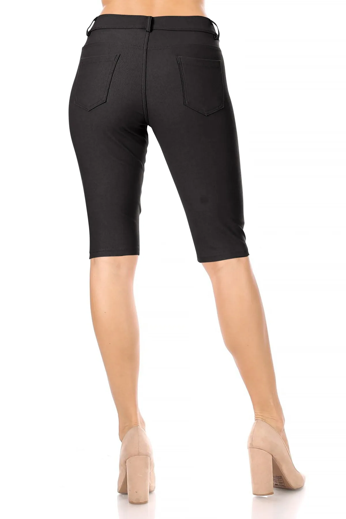 Women's Casual Stretch Comfy Pockets Solid Bermuda Shorts Pants