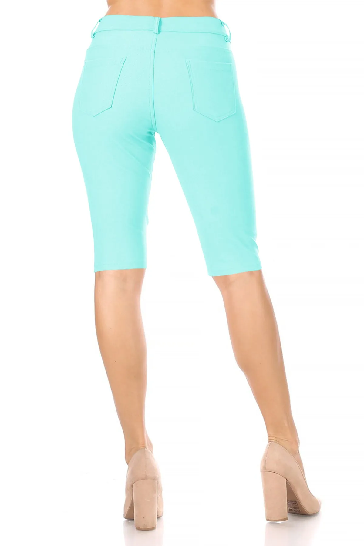 Women's Casual Stretch Comfy Pockets Solid Bermuda Shorts Pants