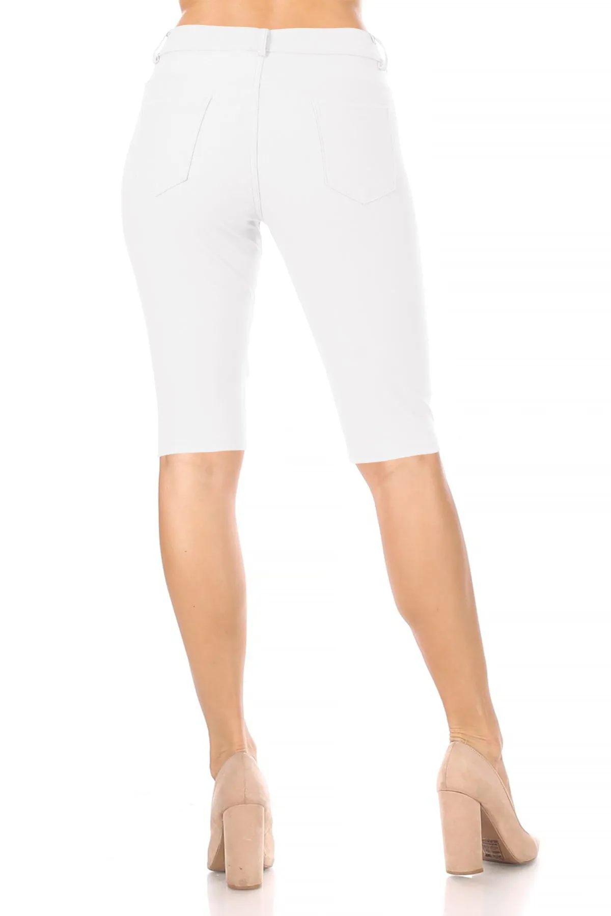 Women's Casual Stretch Comfy Pockets Solid Bermuda Shorts Pants