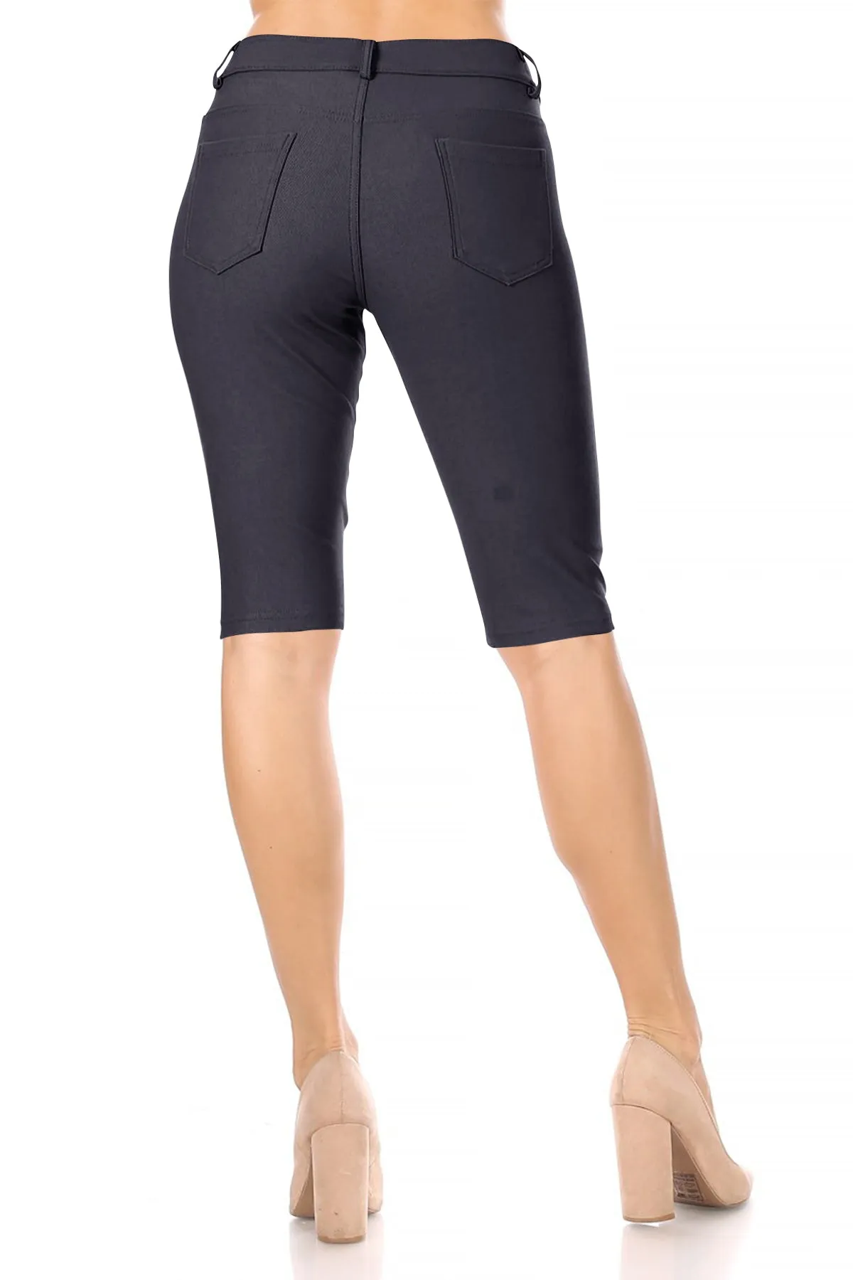 Women's Casual Stretch Comfy Pockets Solid Bermuda Shorts Pants