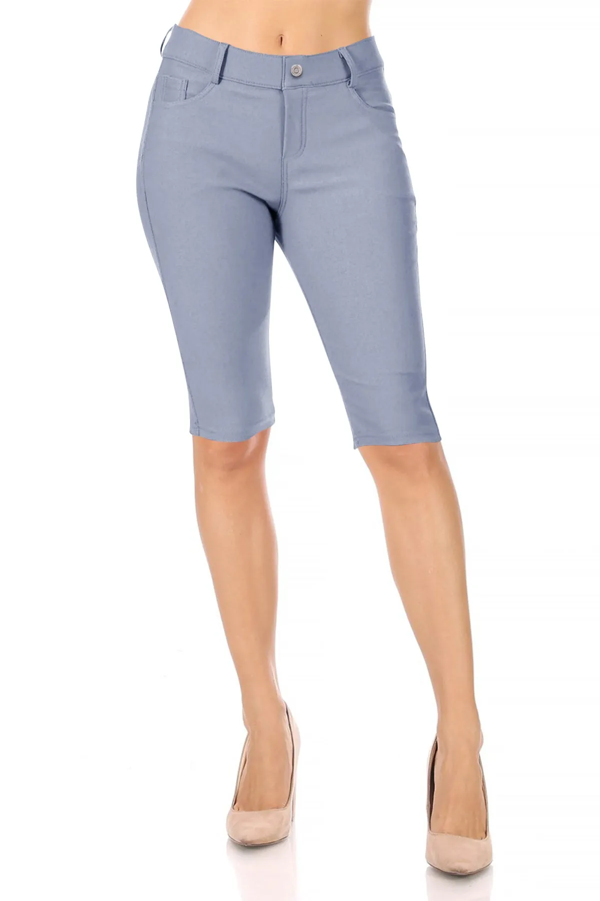 Women's Casual Stretch Comfy Pockets Solid Bermuda Shorts Pants