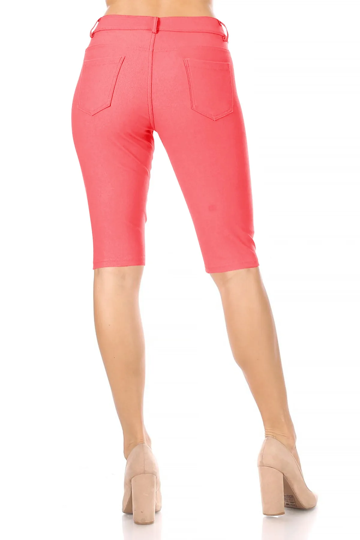 Women's Casual Stretch Comfy Pockets Solid Bermuda Shorts Pants