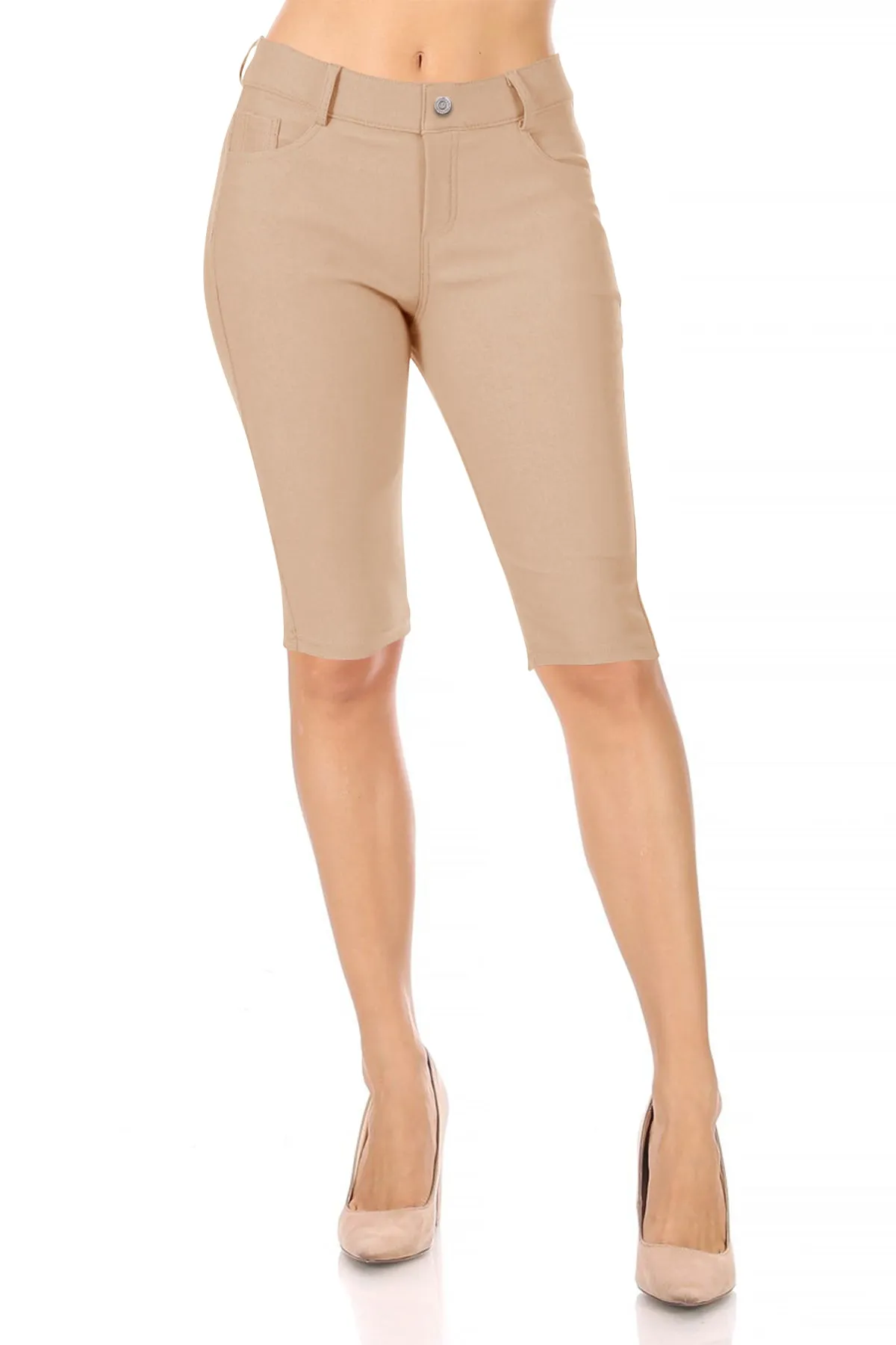 Women's Casual Stretch Comfy Pockets Solid Bermuda Shorts Pants