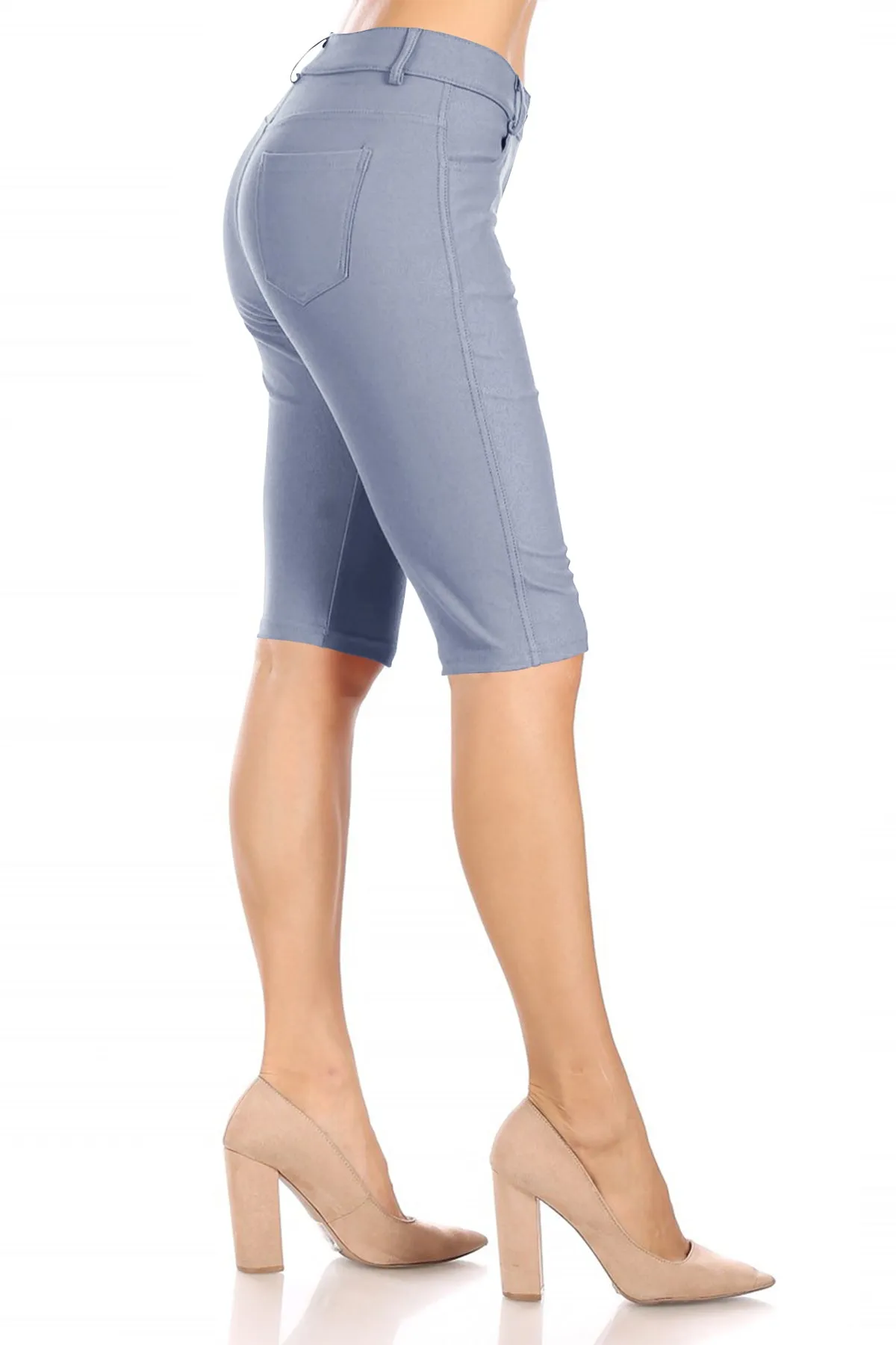 Women's Casual Stretch Comfy Pockets Solid Bermuda Shorts Pants