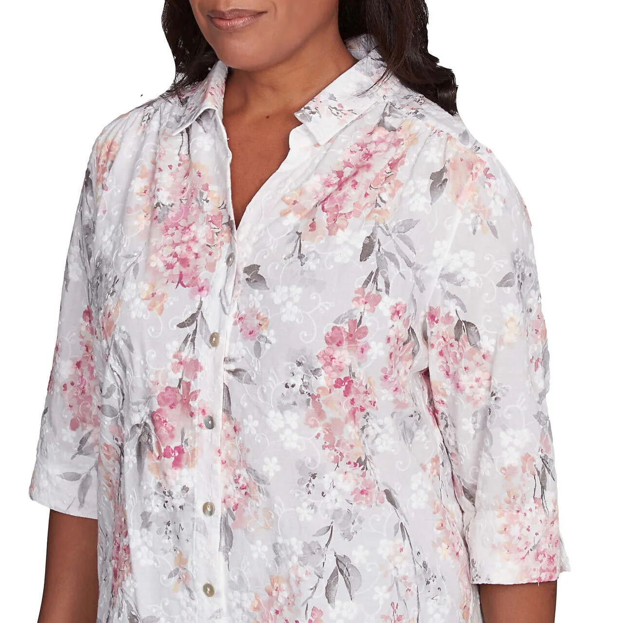 Women's Collared Button Front Hydrangea Top - 90442
