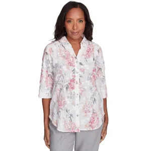 Women's Collared Button Front Hydrangea Top - 90442