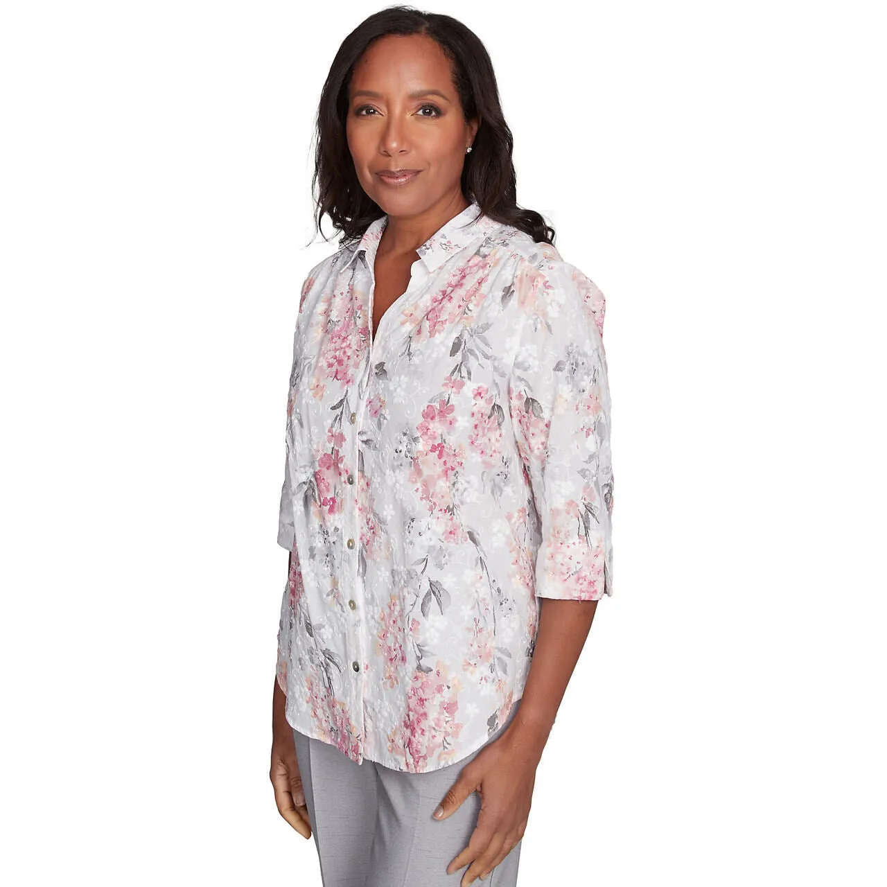 Women's Collared Button Front Hydrangea Top - 90442