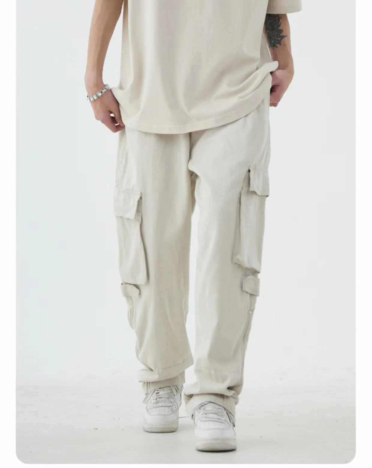Women’s Elastic Waist Wide Leg Pants with Cargo Pockets