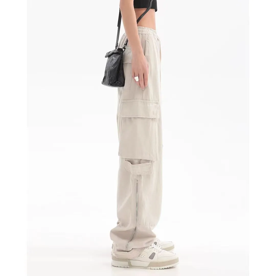 Women’s Elastic Waist Wide Leg Pants with Cargo Pockets