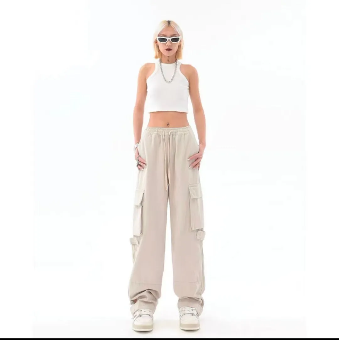 Women’s Elastic Waist Wide Leg Pants with Cargo Pockets