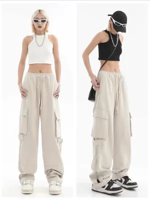 Women’s Elastic Waist Wide Leg Pants with Cargo Pockets