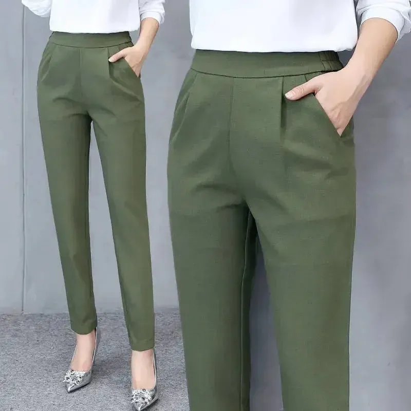 Women's High Waist Pants Spring and Summer Thin Stretch Women's Loose Trousers Casual Suit Pants Straight Office Ladies Clothes