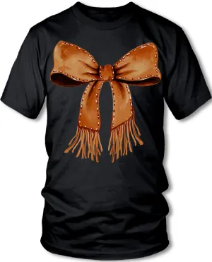 Women's Leather Bow Short Sleeve Screen Tee