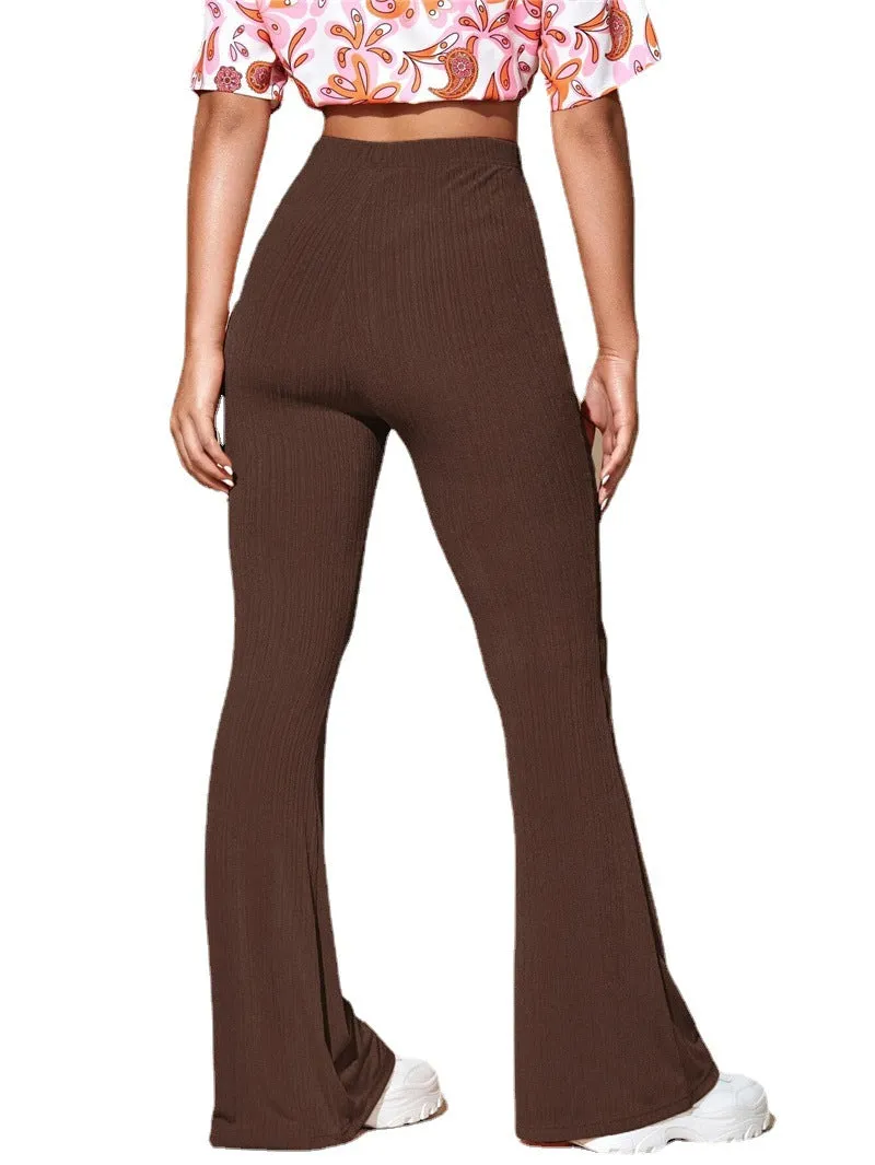 Women's Solid Color Neutral Hue Flare Pants