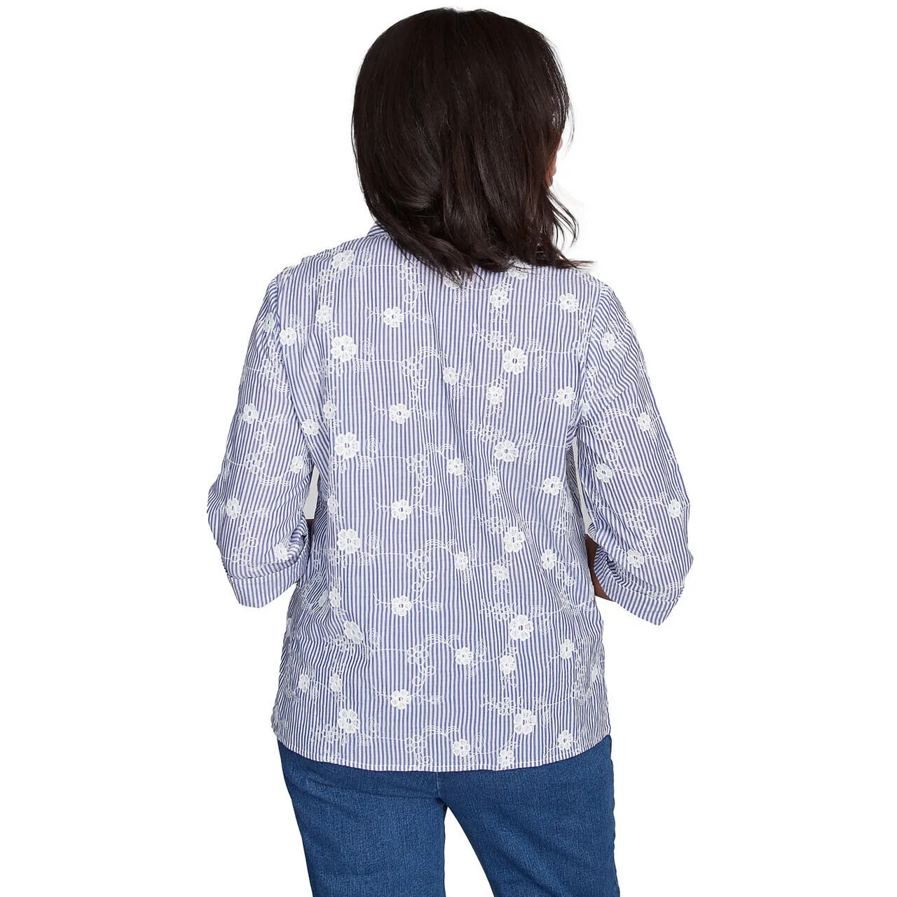 Women's Striped Breezy Floral Applique Top - 91440