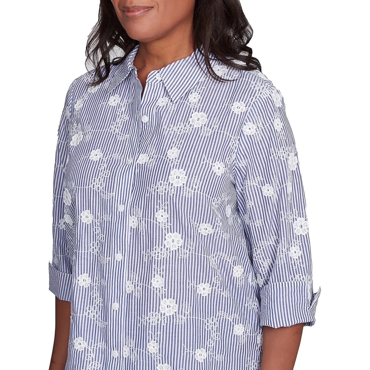 Women's Striped Breezy Floral Applique Top - 91440