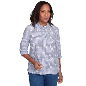 Women's Striped Breezy Floral Applique Top - 91440