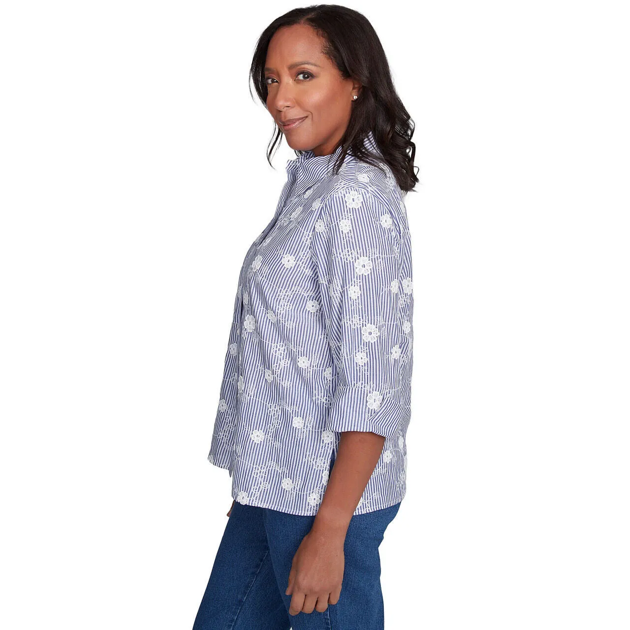 Women's Striped Breezy Floral Applique Top - 91440