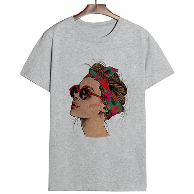 Women's Summer Vogue Print Lady Casual T-shirt Tops Harajuku Streetwear Short Sleeve O-Neck Top