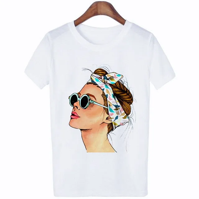 Women's Summer Vogue Print Lady Casual T-shirt Tops Harajuku Streetwear Short Sleeve O-Neck Top