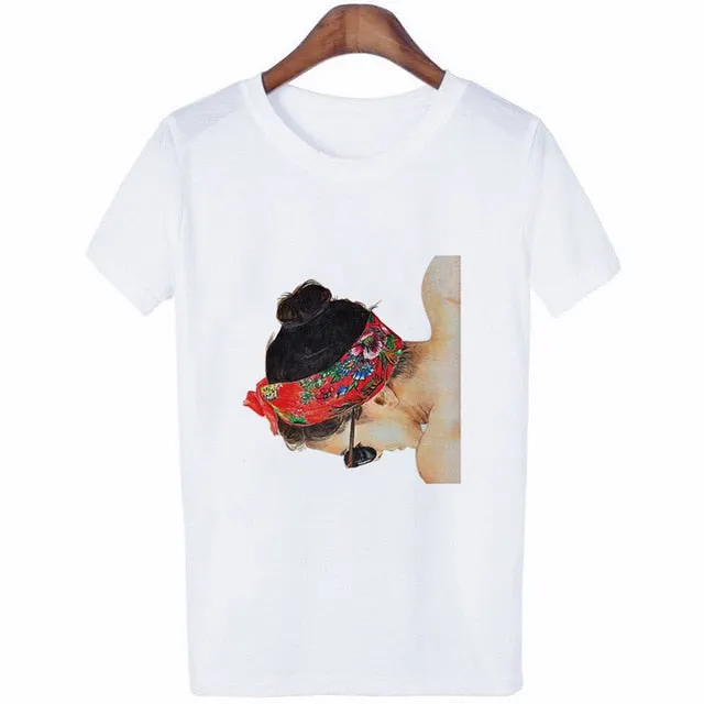 Women's Summer Vogue Print Lady Casual T-shirt Tops Harajuku Streetwear Short Sleeve O-Neck Top
