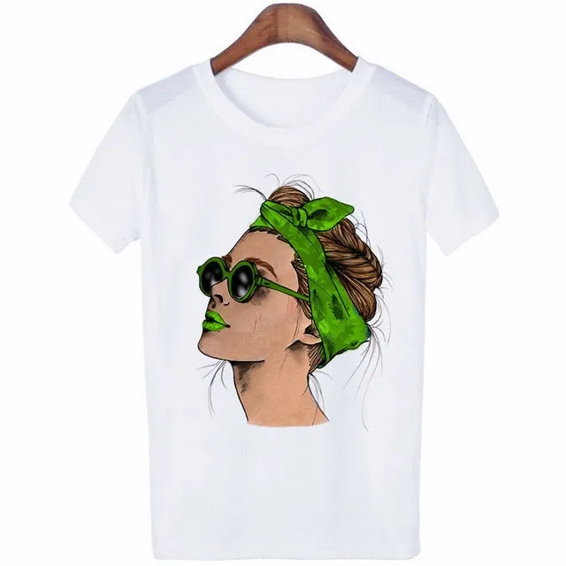 Women's Summer Vogue Print Lady Casual T-shirt Tops Harajuku Streetwear Short Sleeve O-Neck Top