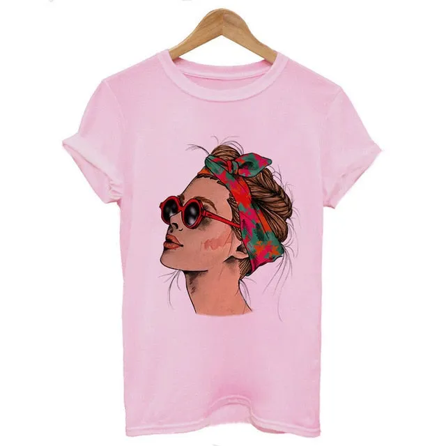Women's Summer Vogue Print Lady Casual T-shirt Tops Harajuku Streetwear Short Sleeve O-Neck Top