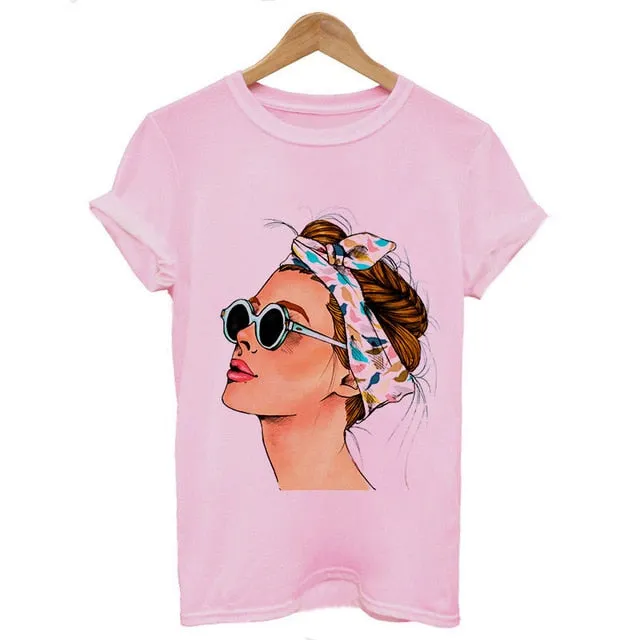 Women's Summer Vogue Print Lady Casual T-shirt Tops Harajuku Streetwear Short Sleeve O-Neck Top