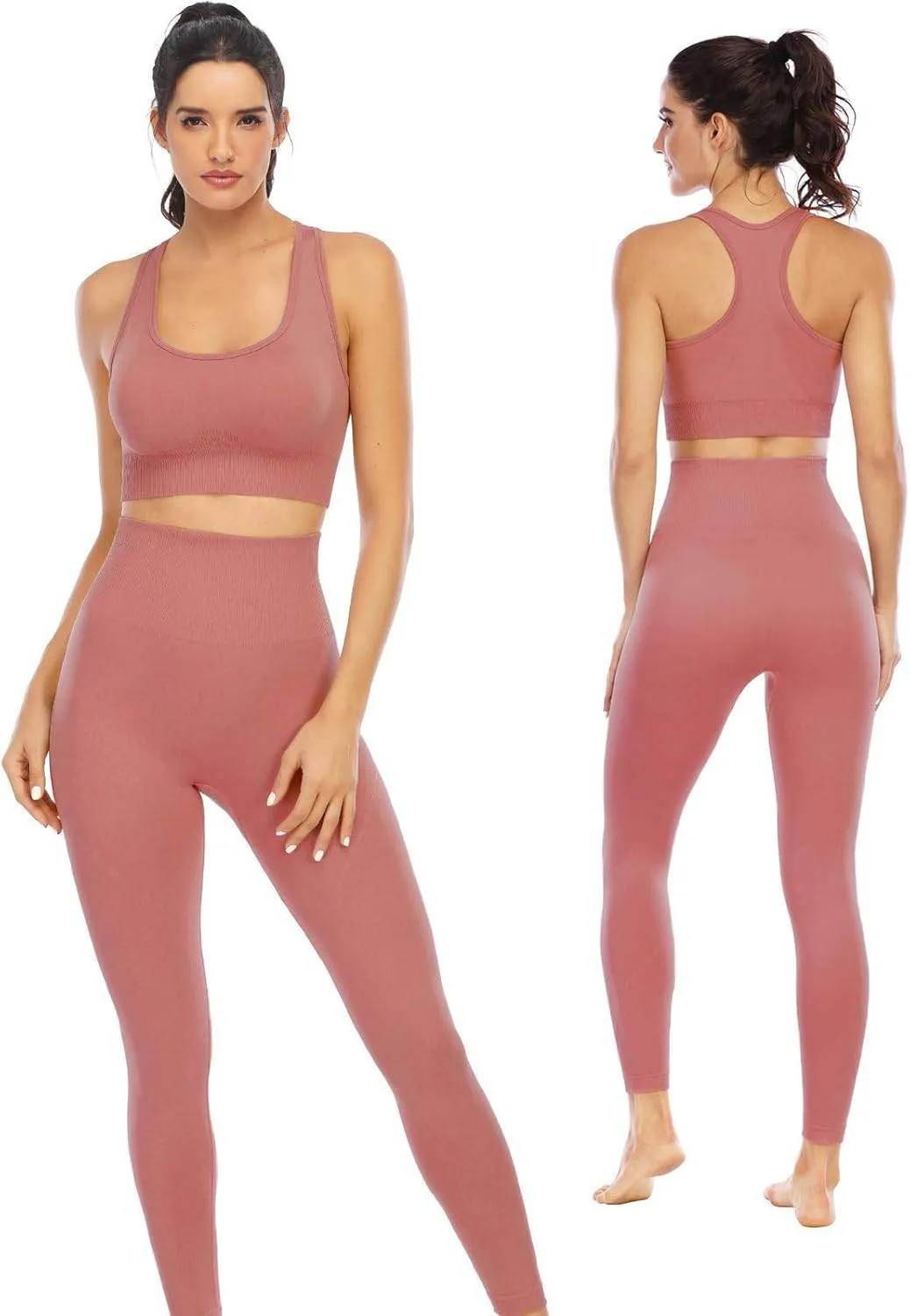 Workout Sets for Women 2 Piece High Waisted Seamless Leggings with Padded Stretchy Sports Bra Sets Gym Clothes