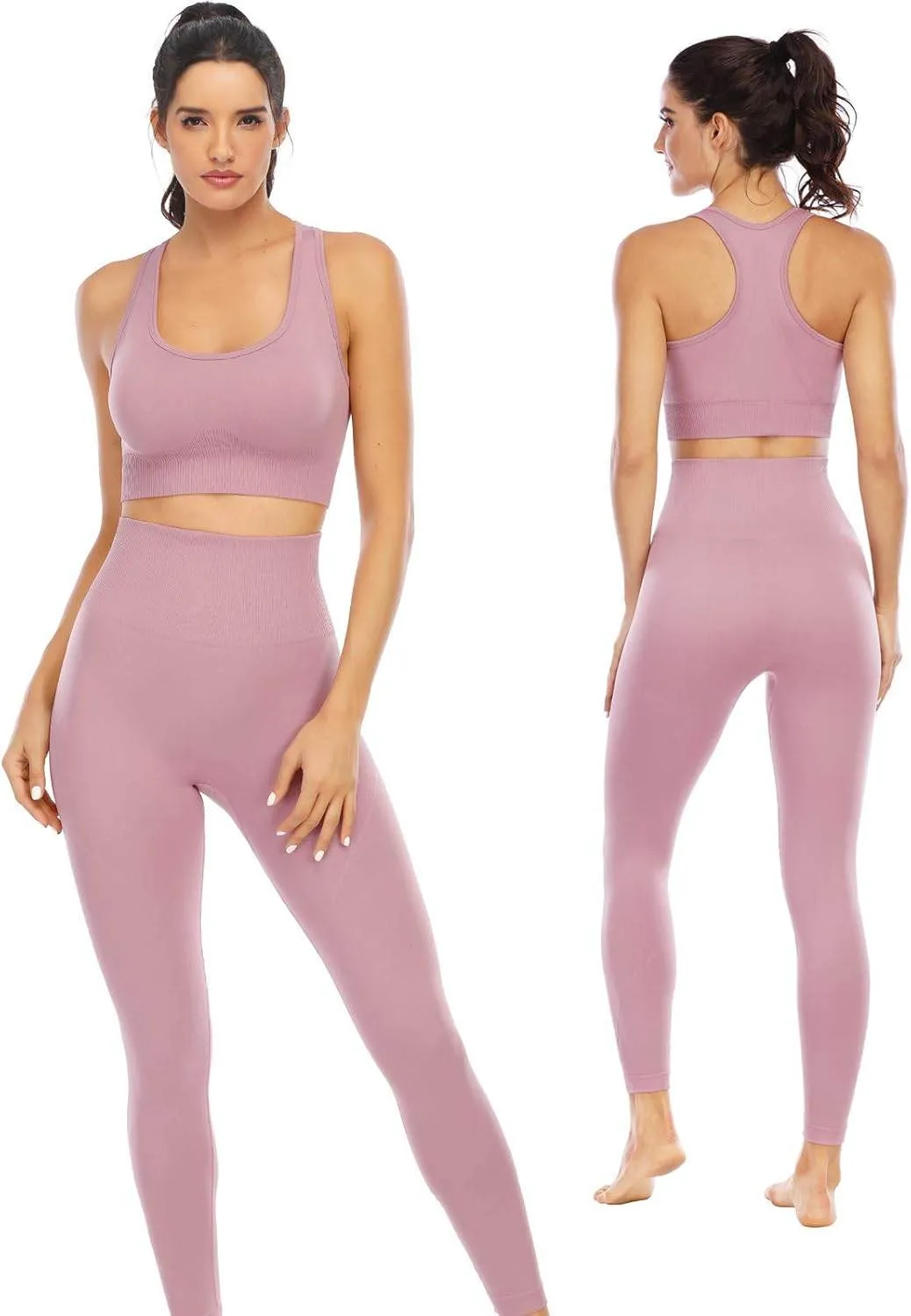 Workout Sets for Women 2 Piece High Waisted Seamless Leggings with Padded Stretchy Sports Bra Sets Gym Clothes