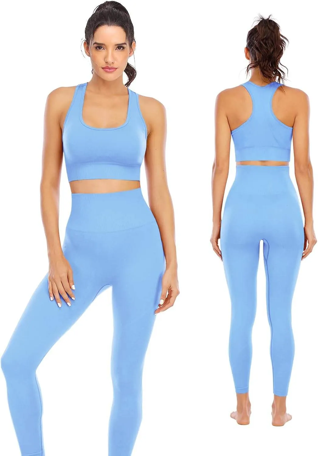 Workout Sets for Women 2 Piece High Waisted Seamless Leggings with Padded Stretchy Sports Bra Sets Gym Clothes
