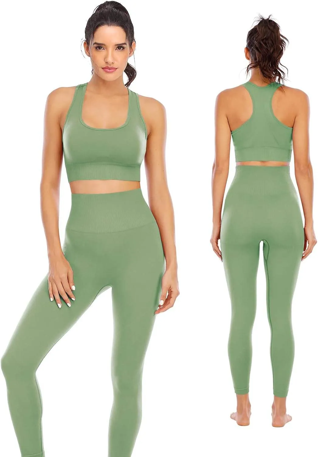 Workout Sets for Women 2 Piece High Waisted Seamless Leggings with Padded Stretchy Sports Bra Sets Gym Clothes