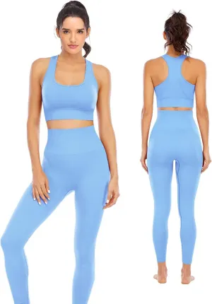 Workout Sets for Women 2 Piece High Waisted Seamless Leggings with Padded Stretchy Sports Bra Sets Gym Clothes
