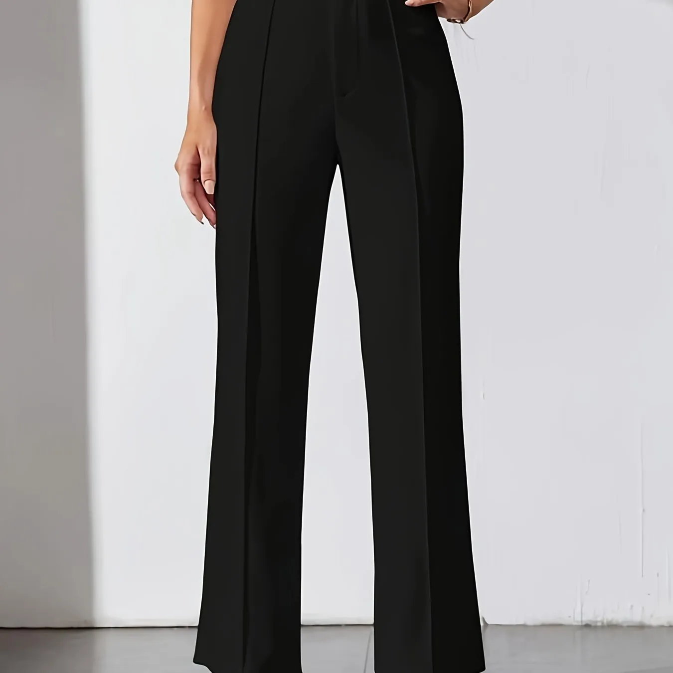 xieyinshe  Solid Straight Leg Simple Pants, Versatile Button Front Pants For Office & Work, Women's Clothing