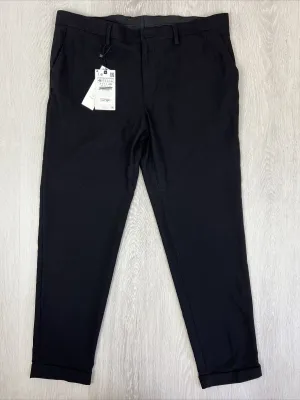 Zara Mens Black Woven Dress Pants Size 36 (New, missing button)